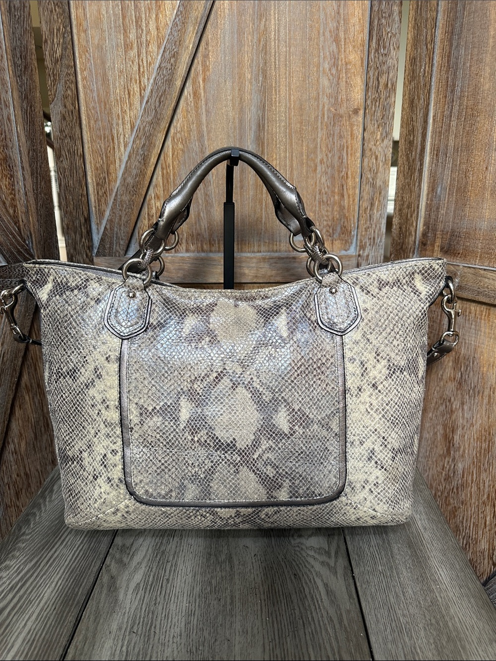 Coach Campbell Snakeskin Embossed Leather Satchel Shoulder Bag F24852 - Picture 5 of 16